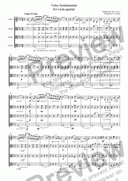 page one of Tchaikovsky - VALSE SENTIMENTALE - for viola quartet