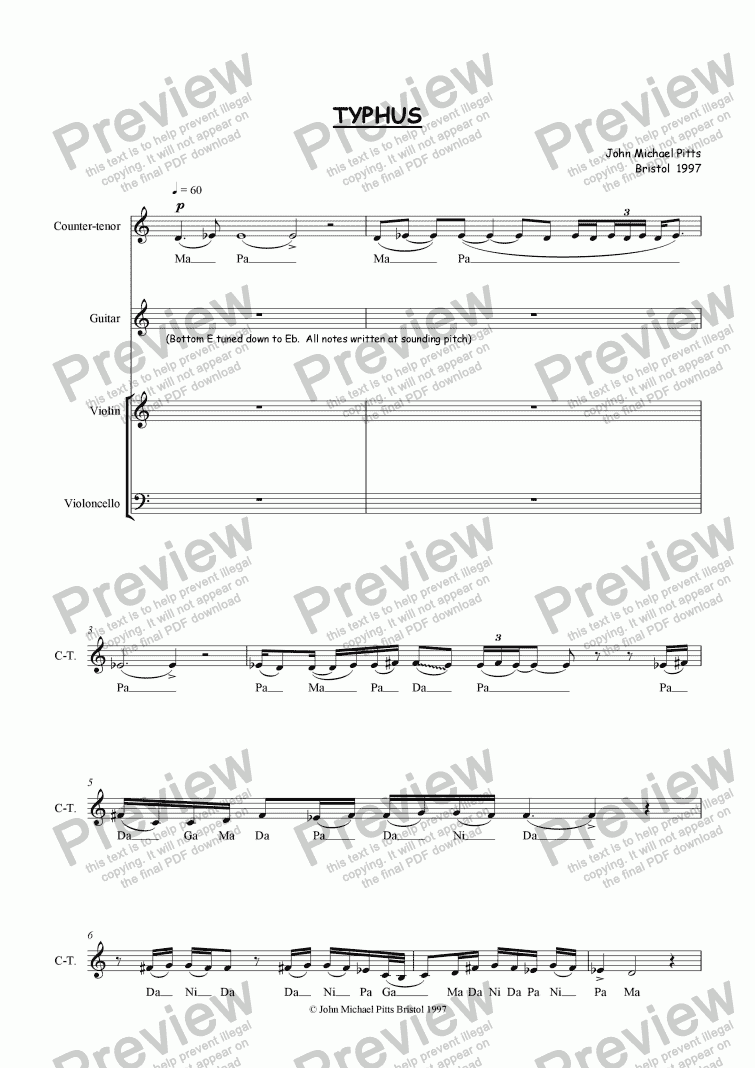 page one of Typhus (counter-tenor, guitar, violin & cello) [1997]