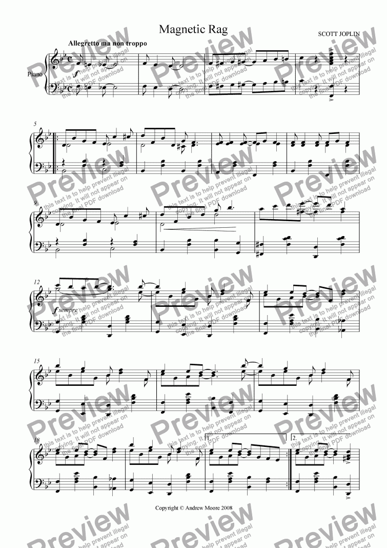 page one of ’Magnetic Rag’ for solo piano