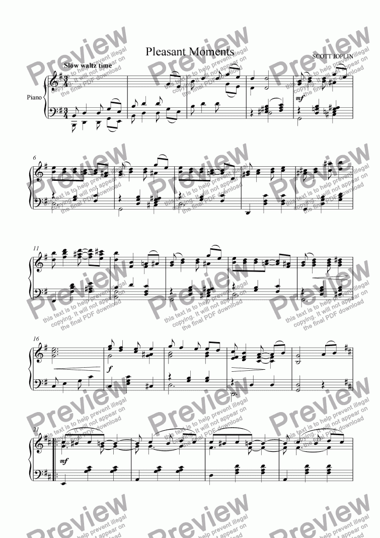 page one of ’Pleasant Moments’ for piano solo