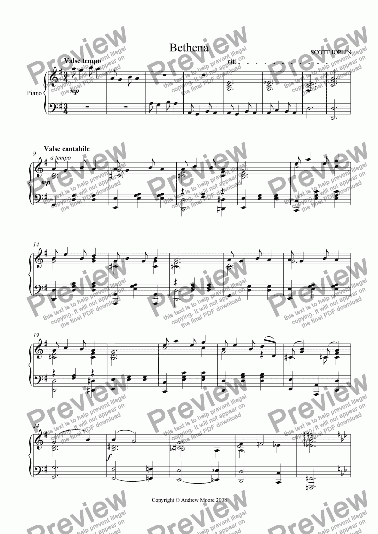 page one of ’Bethena’ for solo piano