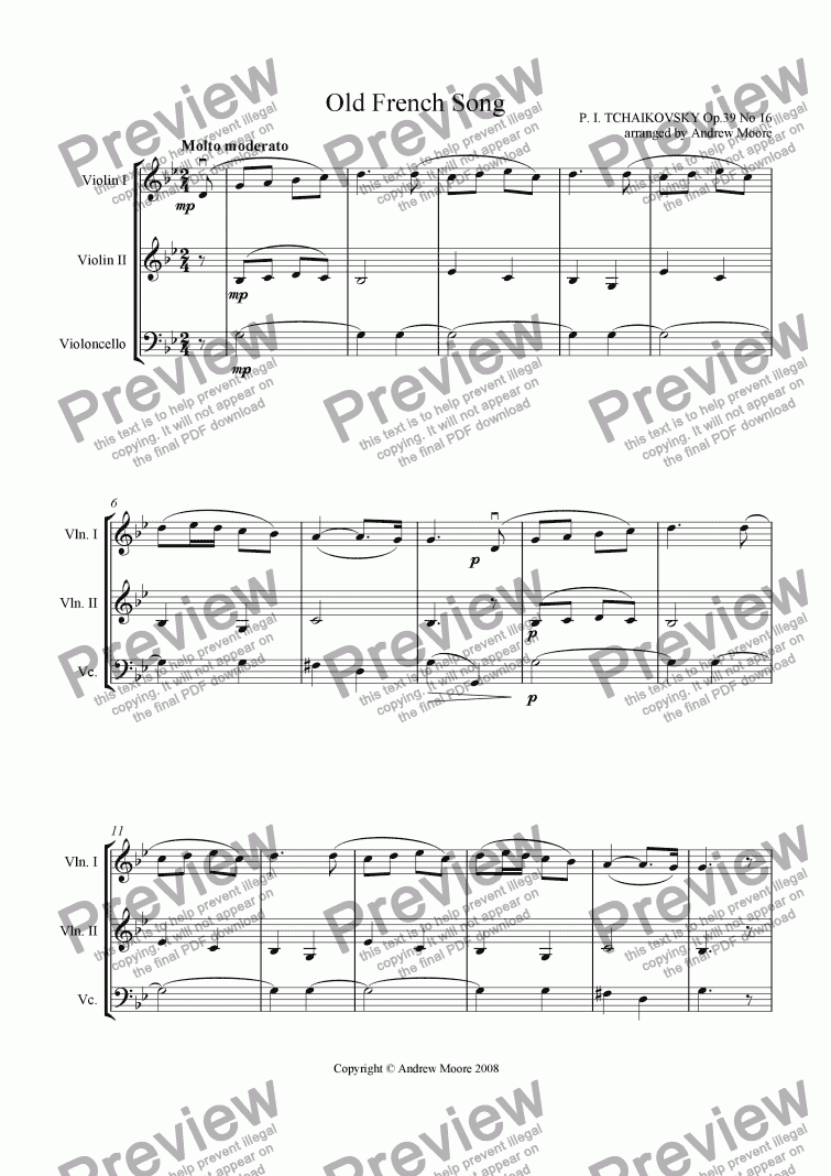 page one of ’Old French Song’ for string trio