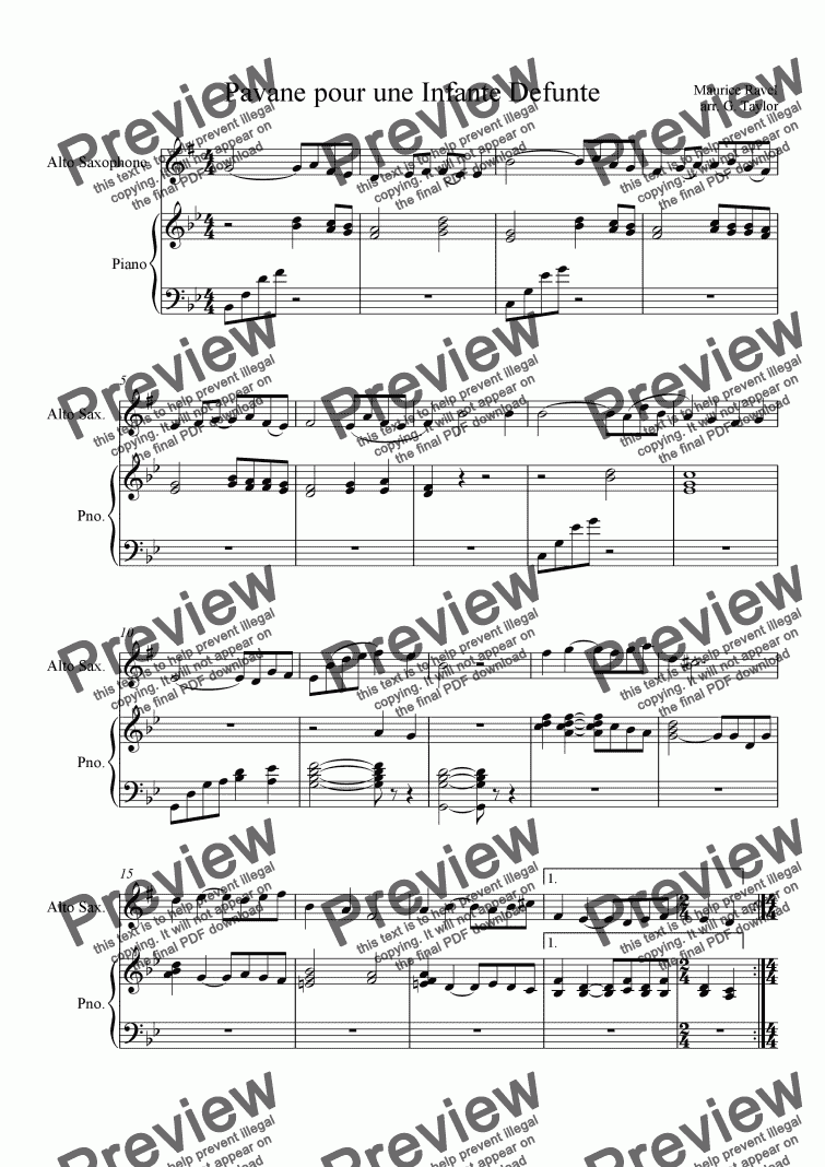 page one of Pavane Pour Une Infante Defunte - Alto Sax Solo with Piano Accompaniment