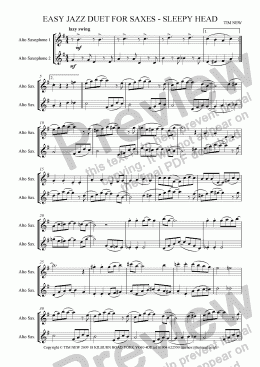 page one of EASY JAZZ DUET FOR SAXES - SLEEPY HEAD