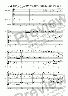 page one of POKER BALLS CANON NO 2 for 3 flutes (violins) and ’cello