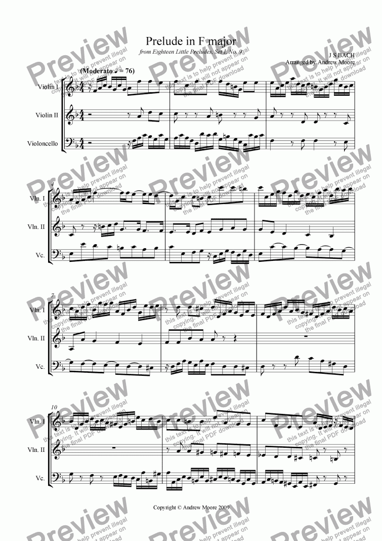 page one of ’Prelude in F major’ for string trio
