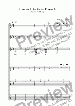 page one of Korobeiniki (Tetris Tune) for Guitar Ensemble