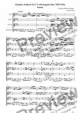 page one of Chandos Anthem No.5 "I will magnify thee" HWV250a Sonata