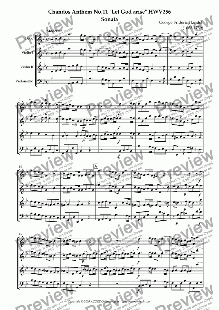 page one of Chandos Anthem No.11 "Let God arise" HWV256 Sonata