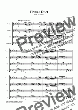 page one of Delibes Flower Duet for String Quartet