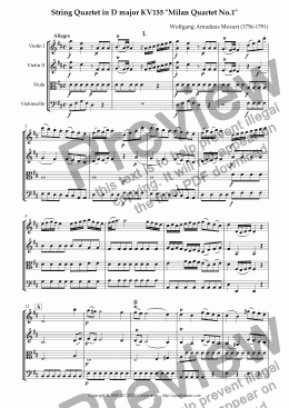 page one of String Quartet in D major KV155 "Milan Quartet No.1"