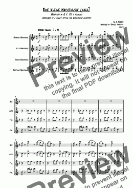 page one of Eine Kleine Nachtmusik jazzed up (for saxophone quartet)