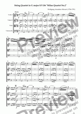 page one of String Quartet in G major KV156 "Milan Quartet No.2"
