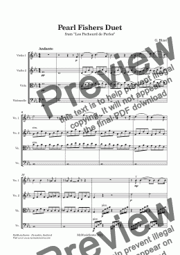 page one of Bizet Pearl Fishers Duet for String Quartet