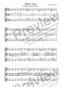 page one of Spike’s Tune for Recorder Trio