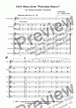 page one of Girl's Dance from 'Polovetsian Dances'   (Alto Saxophone and Strings)