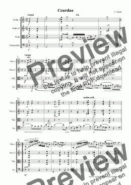 page one of Monti Czardas for String Quartet