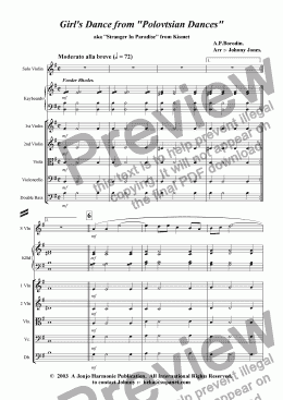 page one of Girl's Dance from 'Polovetsian Dances'   (Solo Violin and Strings)