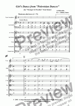 page one of Girl's Dance from 'Polovetsian Dances'    (Tenor Saxophone and Strings)