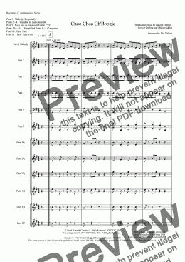 page one of CHOO CHOO CH’BOOGIE (Recorder Ensemble)