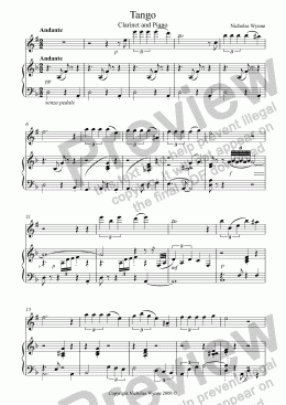 page one of Tango for B flat Clarinet and Piano