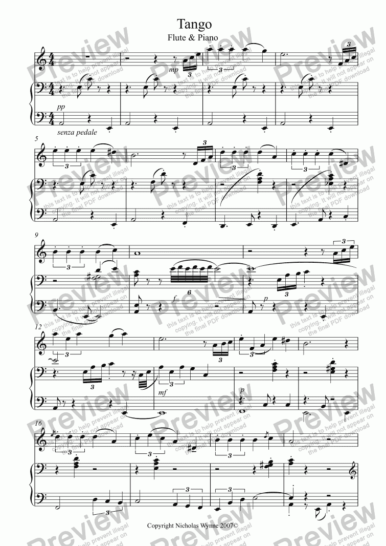 page one of Tango for Flute and Piano