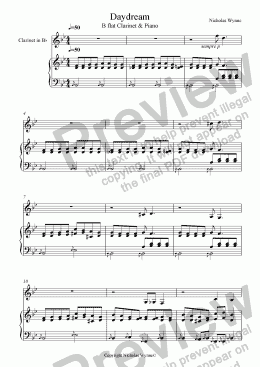 page one of Daydream for B Flat Clarinet and Piano