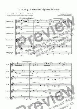 page one of ’To be sung of a summer night on the water’ arr. for Clarinet ensemble