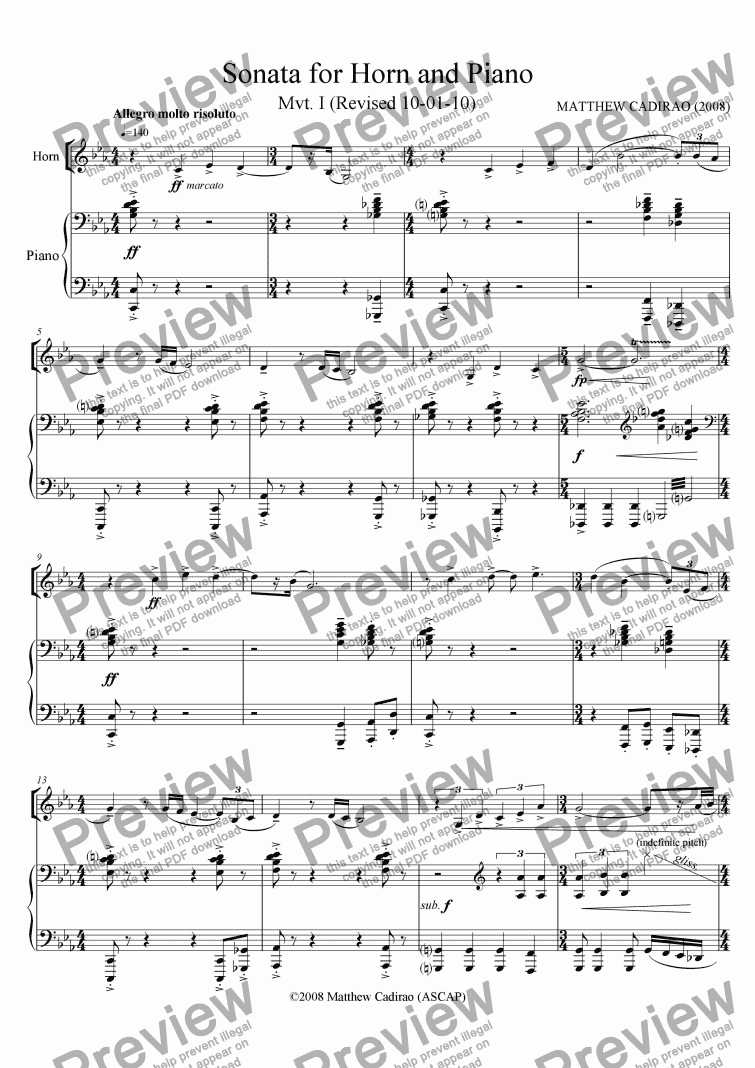 page one of Sonata for Horn and Piano - I