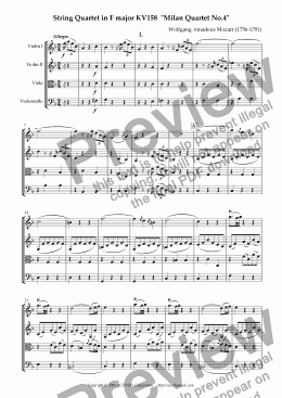 page one of String Quartet in F major KV158  "Milan Quartet No.4"