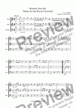 page one of Bourree from Music for the Royal Fireworks arr. for Wind Trio