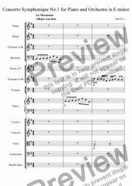 page one of Concerto Symphonique No.1 for Piano & Orchestra in E minor