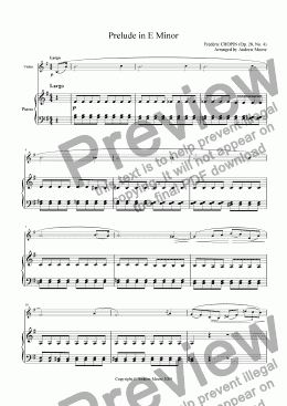 page one of Prelude in E Minor Op.28, No. 4 for Violin & piano