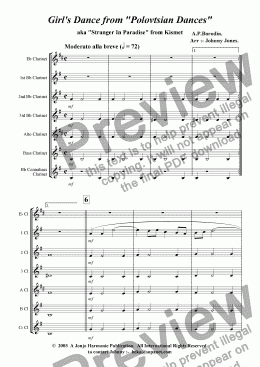 page one of Girl's Dance from 'Polovetsian Dances'   (Clarinet Choir)