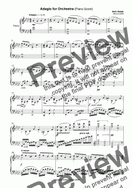 page one of Adagio for Orchestra-Piano Score