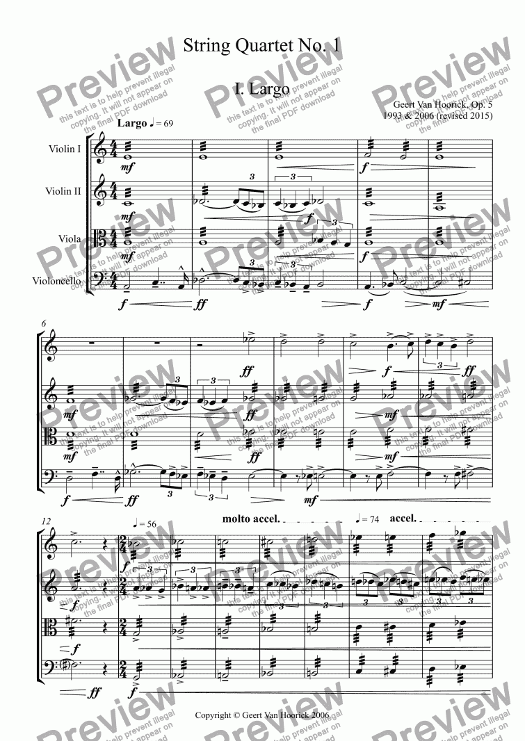 page one of String quartet No. 1, Op. 5 - I. Largo
