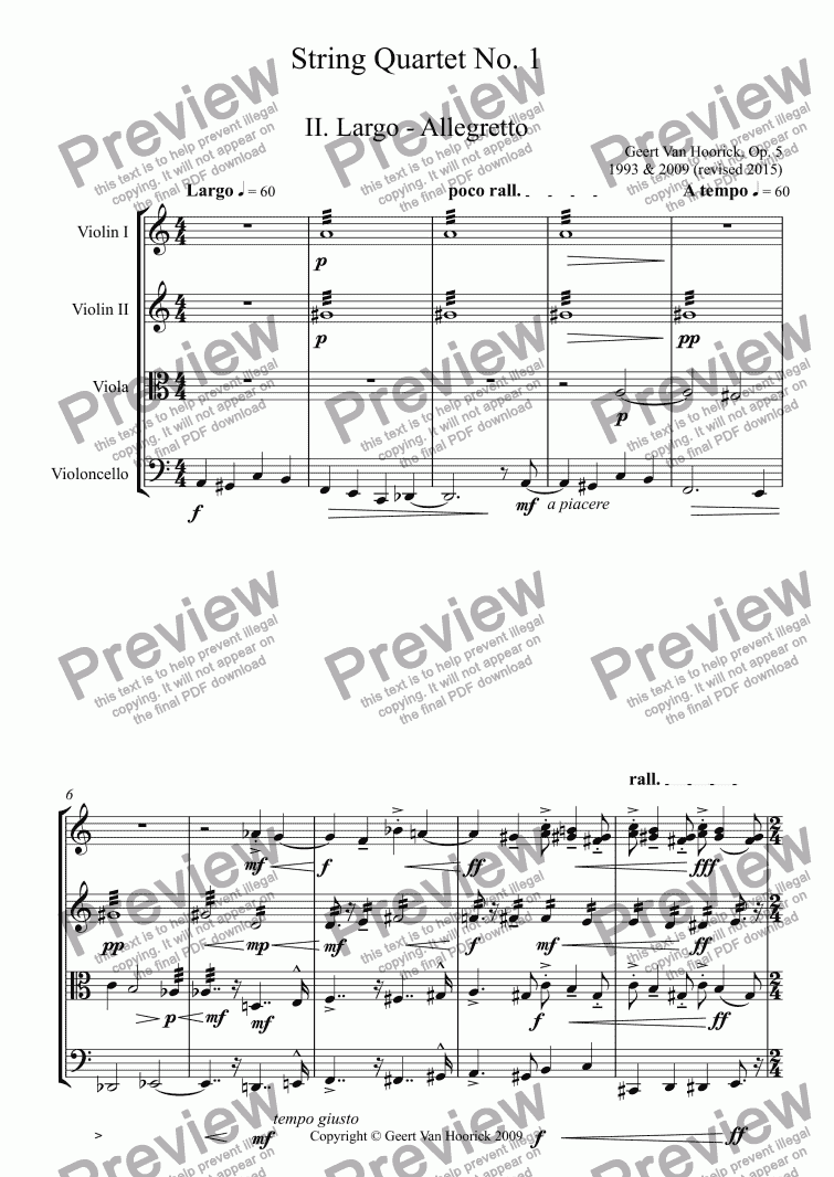 page one of String quartet No. 1, Op. 5 - II. Largo - Allegretto