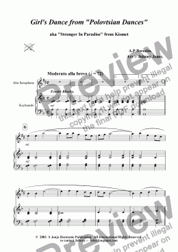 page one of Girl's Dance from 'Polovetsian Dances'   (Alto Saxophone and Piano)