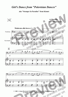 page one of Girl's Dance from 'Polovetsian Dances'    (Trombone and Piano)