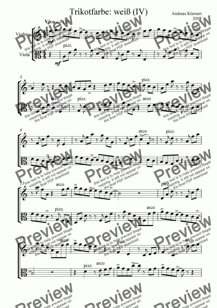 page one of Triquot Color: White IV (for violin and viola)