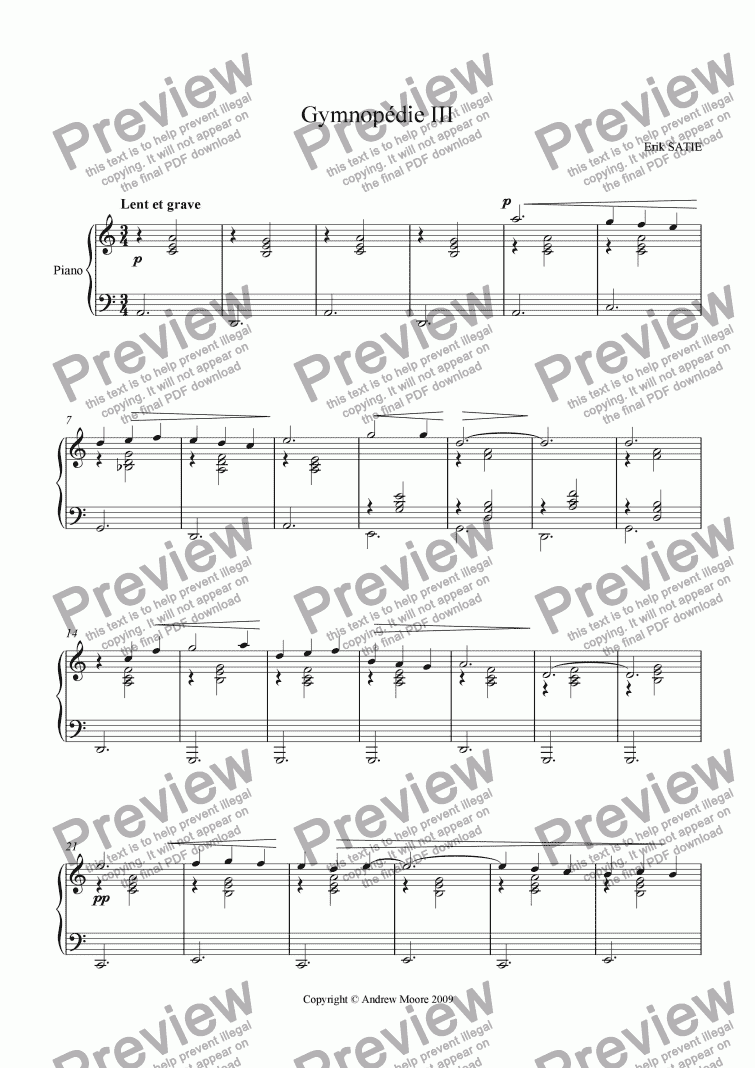 page one of Gymnopedie III for piano
