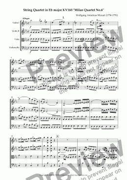 page one of String Quartet in Eb major KV160 "Milan Quartet No.6"