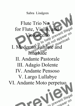 page one of Flute Trio No. 1 for Flute, Violin, and Violoncello, V. Largo Lullabye