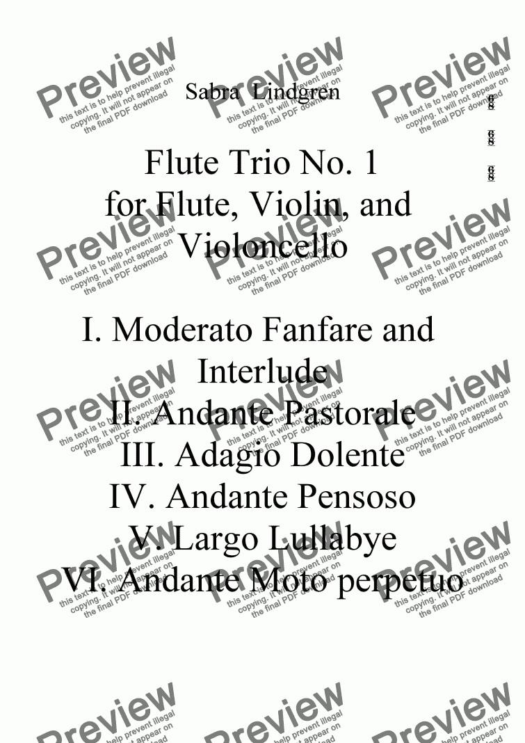 page one of Flute Trio No. 1 for Flute, Violin, and Violoncello, V. Largo Lullabye