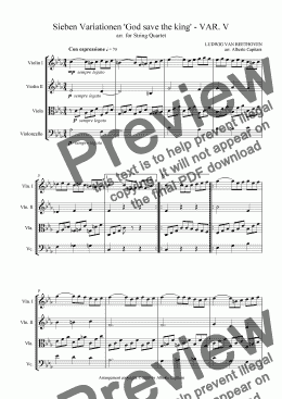page one of Sieben Variationen ’God save the king’ - VAR. V - arr. for String Quartet