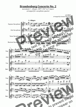 page one of Brandenburg Concerto No. 2  (I. Allegro) - BWV 1047 in F major (for saxophone quartet)