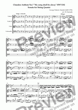 page one of Chandos Anthem No.7 "My song shall be alway" HWV252 Sonata for String Quartet