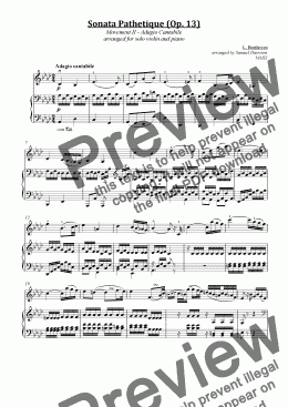 page one of Sonata Pathetique (Op. 13), Movement 2 II - Adagio Cantabile (for solo violin and piano)