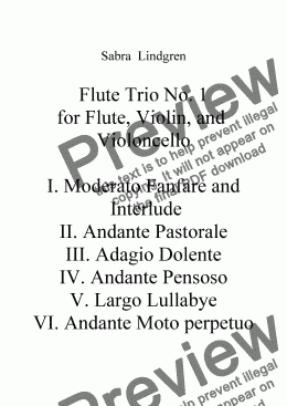 page one of Flute Trio No. 1 for Flute, Violin, and Violoncello, II. Andante Pastorale