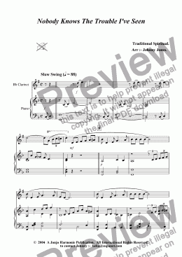 page one of Nobody Knows The Trouble I've Seen   (Clarinet and Piano)